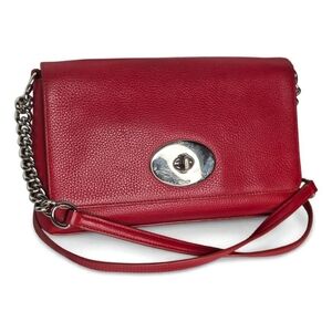 Coach Pebbled Leather Crosstown Crossbody Red Turnlock Chain Bag With COA
